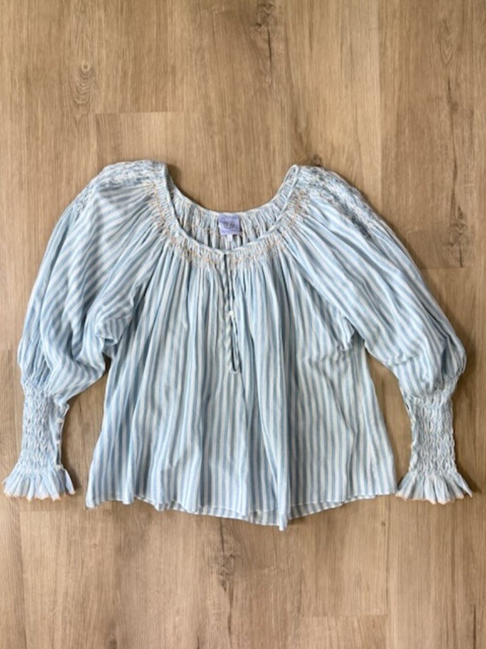 Thierry Colson Striped Smocked Boho Blouse S